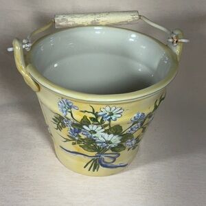 Vintage Italian Style Hand Painted Floral Ceramic Cachepot / Planter